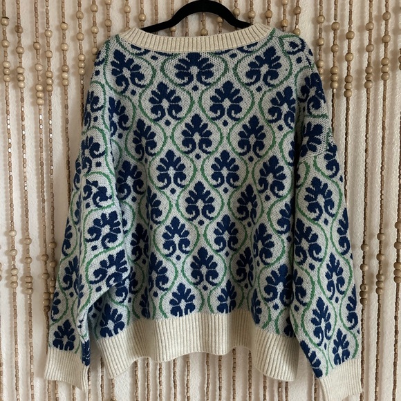 Anthropologie Maeve Blue Floral Pop Graphic Intarsia Cardigan Sweater Jacquard - Picture 10 of 10